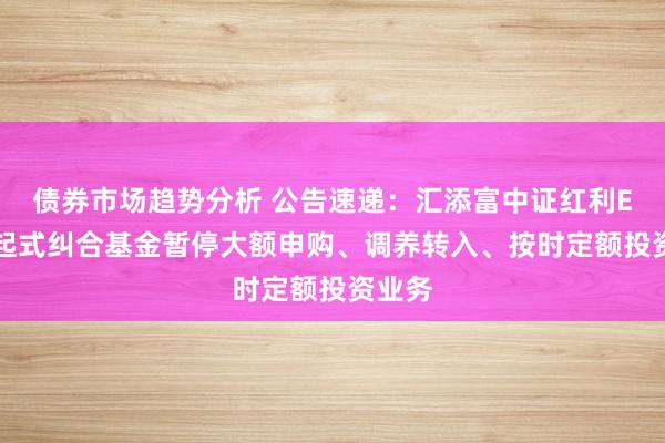 债券市场趋势分析 公告速递：汇添富中证红利ETF发起式纠合基金暂停大额申购、调养转入、按时定额投资业务