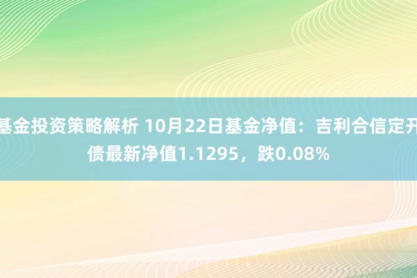 基金投资策略解析 10月22日基金净值：吉利合信定开债最新净值1.1295，跌0.08%