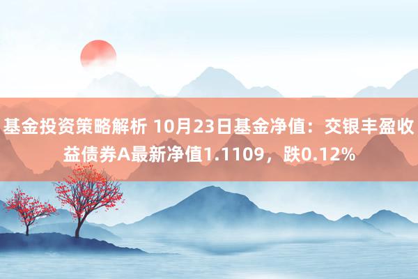 基金投资策略解析 10月23日基金净值：交银丰盈收益债券A最新净值1.1109，跌0.12%