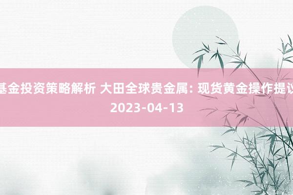 基金投资策略解析 大田全球贵金属: 现货黄金操作提议2023-04-13