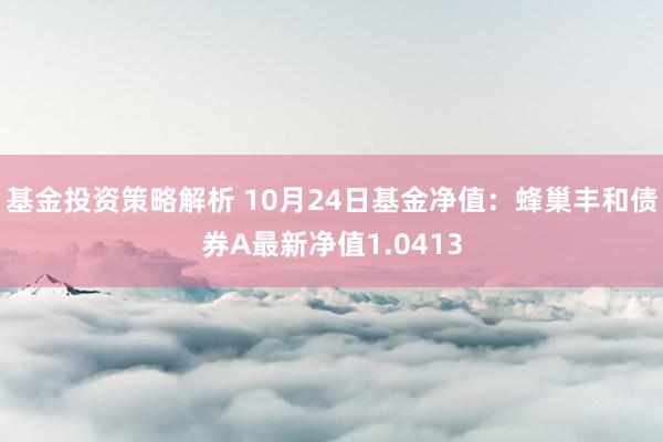 基金投资策略解析 10月24日基金净值：蜂巢丰和债券A最新净值1.0413