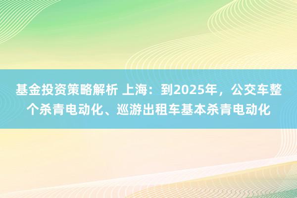 基金投资策略解析 上海：到2025年，公交车整个杀青电动化、巡游出租车基本杀青电动化