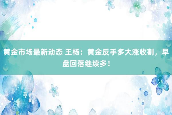 黄金市场最新动态 王杨：黄金反手多大涨收割，早盘回落继续多！