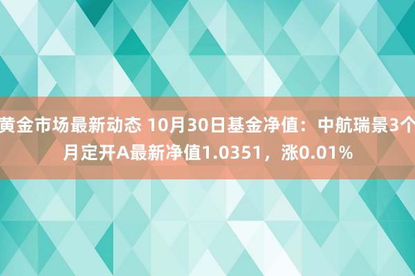 黄金市场最新动态 10月30日基金净值：中航瑞景3个月定开A最新净值1.0351，涨0.01%