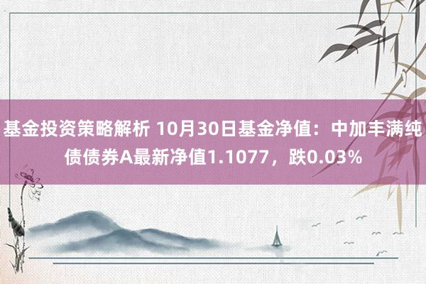 基金投资策略解析 10月30日基金净值：中加丰满纯债债券A最新净值1.1077，跌0.03%