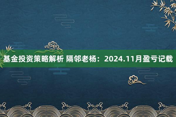 基金投资策略解析 隔邻老杨：2024.11月盈亏记载