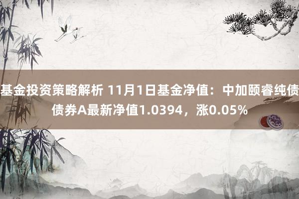 基金投资策略解析 11月1日基金净值：中加颐睿纯债债券A最新净值1.0394，涨0.05%