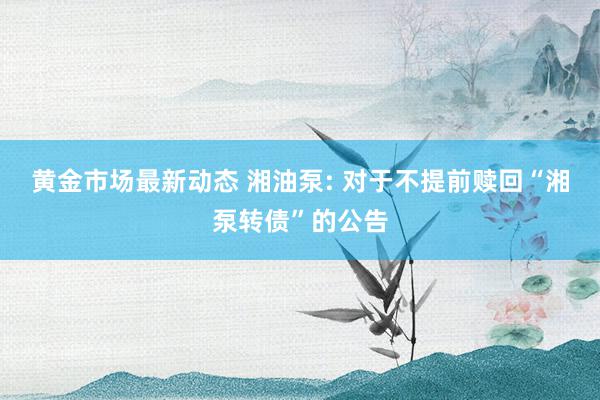 黄金市场最新动态 湘油泵: 对于不提前赎回“湘泵转债”的公告