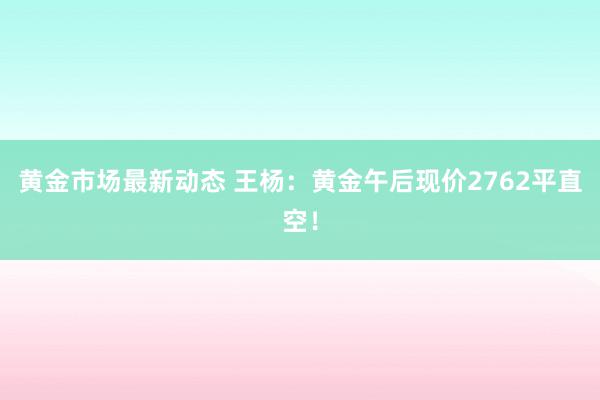 黄金市场最新动态 王杨：黄金午后现价2762平直空！