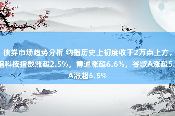 债券市场趋势分析 纳指历史上初度收于2万点上方，纳指科技指数涨超2.5%，博通涨超6.6%，谷歌A涨超5.5%