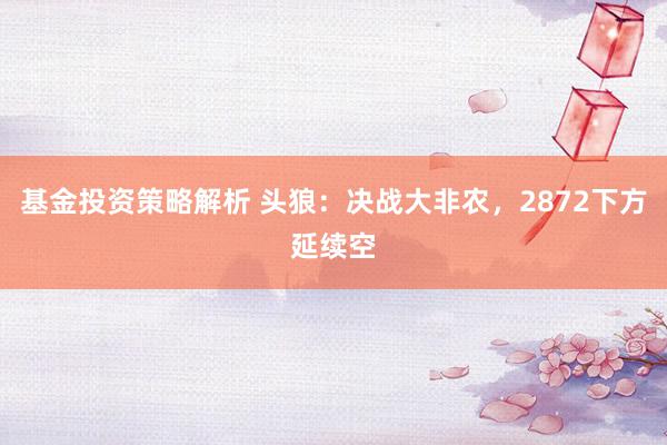 基金投资策略解析 头狼：决战大非农，2872下方延续空