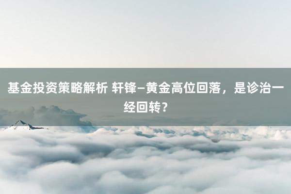 基金投资策略解析 轩锋—黄金高位回落，是诊治一经回转？