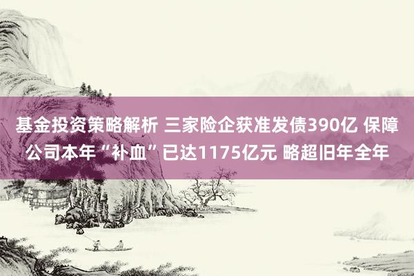 基金投资策略解析 三家险企获准发债390亿 保障公司本年“补血”已达1175亿元 略超旧年全年