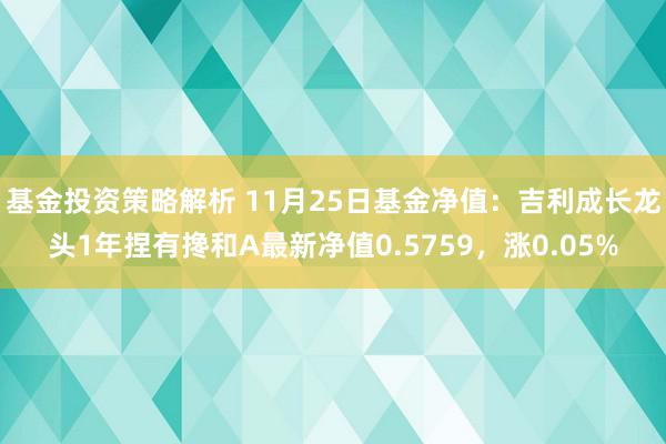 基金投资策略解析 11月25日基金净值：吉利成长龙头1年捏有搀和A最新净值0.5759，涨0.05%